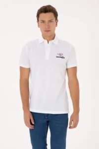 US Polo Assn. Men Regular Fit Polo Shirt Collar WHITE T-Shirt - Image 3