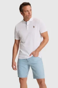 US Polo Assn. Men WHITE Regular Fit Polo Shirt Collar Basic T-Shirt