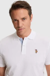 US Polo Assn. Men WHITE Regular Fit Polo Shirt Collar Basic T-Shirt - Image 2