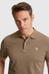 US Polo Assn. Men Khaki Regular Fit Polo Shirt Collar Basic T-Shirt - Image 2
