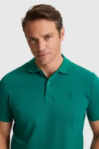 US Polo Assn. Men dark Green Regular Fit Polo Shirt Collar Basic T-Shirt - Image 2