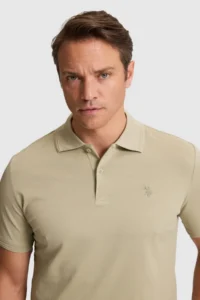 US Polo Assn. Men Light Khaki Regular Fit Polo Shirt Collar Basic T-Shirt - Image 2