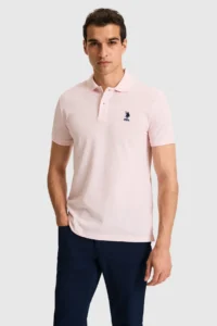 US Polo Assn. Men slim Fit Polo Shirt Collar Light PINK Basic T-Shirt