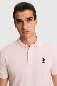 US Polo Assn. Men slim Fit Polo Shirt Collar Light PINK Basic T-Shirt - Image 2
