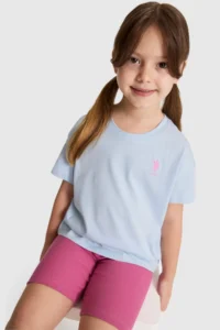 US Polo Assn. Girls' Light BLUE Crew Neck Basic T-Shirt