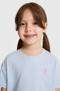 US Polo Assn. Girls' Light BLUE Crew Neck Basic T-Shirt - Image 2