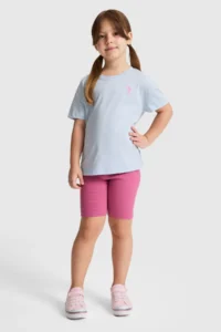 US Polo Assn. Girls' Light BLUE Crew Neck Basic T-Shirt - Image 4
