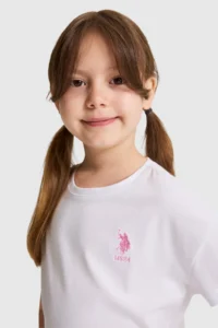 US Polo Assn. Girls' WHITE Crew Neck Basic T-Shirt - Image 2