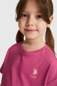 US Polo Assn. Girls' Fuchsia Crew Neck Basic T-Shirt - Image 2