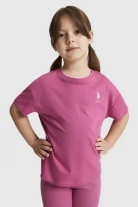 US Polo Assn. Girls' Fuchsia Crew Neck Basic T-Shirt - Image 3