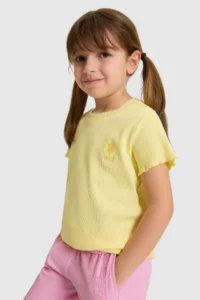 US Polo Assn. Girls' Crew Neck Light YELLOW Basic T-Shirt - Image 3