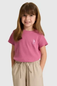 US Polo Assn. Girls' Crew Neck Fuchsia Basic T-Shirt