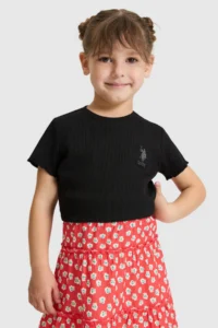 US Polo Assn. Girls' Crew Neck Black Basic T-Shirt