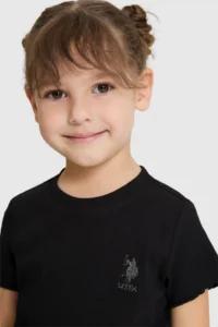 US Polo Assn. Girls' Crew Neck Black Basic T-Shirt - Image 2