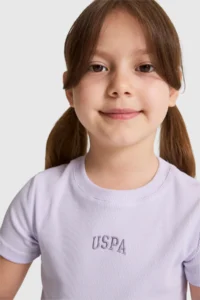 US Polo Assn. Girls' Lilac Crew Neck Basic T-Shirt - Image 2