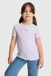 US Polo Assn. Girls' Lilac Crew Neck Basic T-Shirt - Image 3