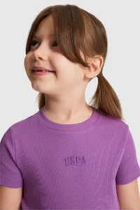 US Polo Assn. Girls' Violet Crew Neck Basic T-Shirt - Image 2