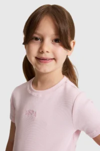 US Polo Assn. Girls' Light PINK Crew Neck Basic T-Shirt - Image 2