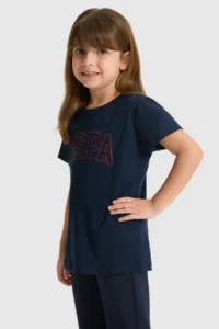 US Polo Assn. Girls' Crew Neck NAVY BLUE Basic T-Shirt - Image 4