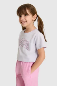 US Polo Assn. Girls' Crew Neck Lilac Basic T-Shirt - Image 3