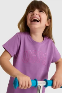 US Polo Assn. Girls' Crew Neck Violet Basic T-Shirt - Image 2
