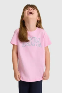 US Polo Assn. Girls' Crew Neck PINK Basic T-Shirt - Image 3