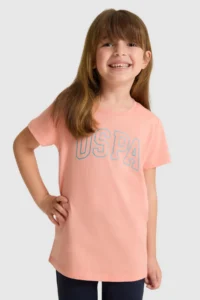 US Polo Assn. Girls' Crew Neck Salmon Basic T-Shirt