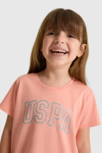US Polo Assn. Girls' Crew Neck Salmon Basic T-Shirt - Image 2
