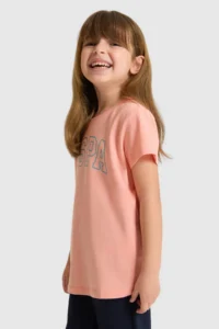 US Polo Assn. Girls' Crew Neck Salmon Basic T-Shirt - Image 3