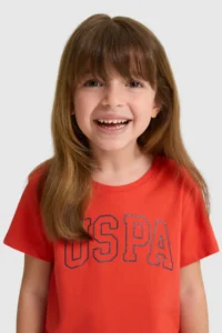 US Polo Assn. Girls' Red Fit Crew Neck Basic T-Shirt - Image 2