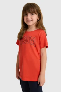 US Polo Assn. Girls' Red Fit Crew Neck Basic T-Shirt - Image 3