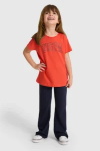 US Polo Assn. Girls' Red Fit Crew Neck Basic T-Shirt - Image 4