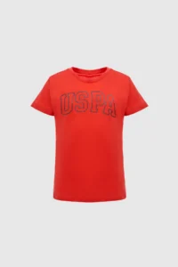 US Polo Assn. Girls' Red Fit Crew Neck Basic T-Shirt - Image 6