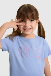US Polo Assn. Girls' Crew Neck Purple Basic T-Shirt - Image 2