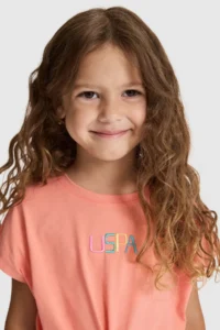 US Polo Assn. Girls' Salmon Crew Neck T-Shirt - Image 2