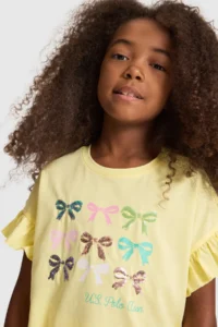 US Polo Assn. Girls' Light YELLOW Crew Neck T-Shirt - Image 2