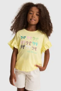 US Polo Assn. Girls' Light YELLOW Crew Neck T-Shirt - Image 3