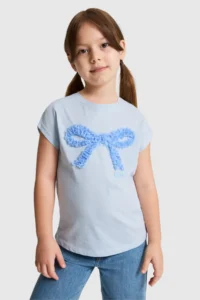 US Polo Assn. Girls' Light BLUE Crew Neck T-Shirt - Image 3