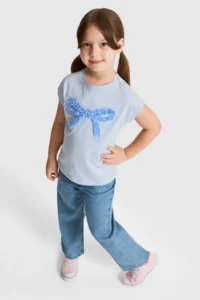 US Polo Assn. Girls' Light BLUE Crew Neck T-Shirt - Image 4