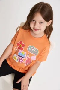 US Polo Assn. Girls' Orange Crew Neck T-Shirt - Image 3
