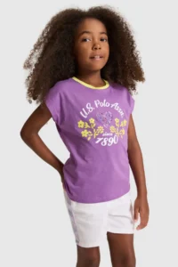 US Polo Assn. Girls' Violet Crew Neck T-Shirt - Image 3