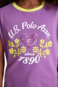 US Polo Assn. Girls' Violet Crew Neck T-Shirt - Image 6