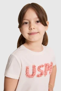 US Polo Assn. Girls' Cream Crew Neck T-Shirt - Image 2
