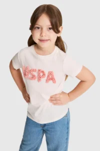US Polo Assn. Girls' Cream Crew Neck T-Shirt - Image 3
