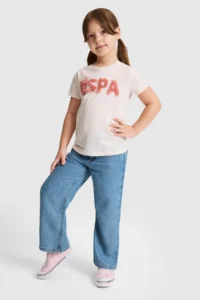 US Polo Assn. Girls' Cream Crew Neck T-Shirt - Image 4