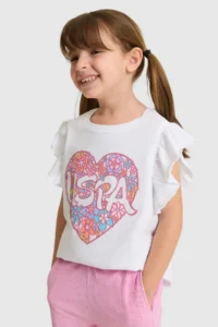 US Polo Assn. Girls' Crew Neck Sleeves Frilly WHITE T-Shirt - Image 3