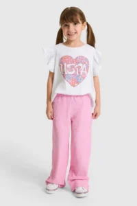 US Polo Assn. Girls' Crew Neck Sleeves Frilly WHITE T-Shirt - Image 4