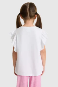 US Polo Assn. Girls' Crew Neck Sleeves Frilly WHITE T-Shirt - Image 5