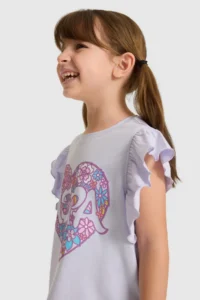 US Polo Assn. Girls' Crew Neck Sleeves Frilly Lilac T-Shirt - Image 2