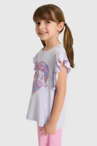 US Polo Assn. Girls' Crew Neck Sleeves Frilly Lilac T-Shirt - Image 3